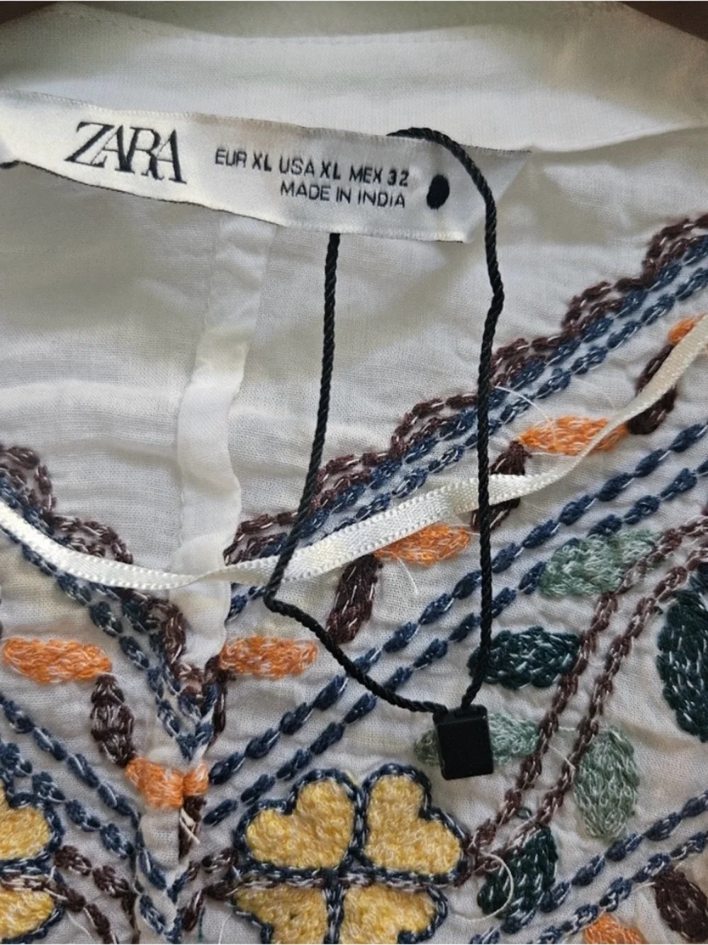 Zara Women's Embroidered Floral Kimono Crop Top Size XL White Boho Cottage - Picture 9 of 11